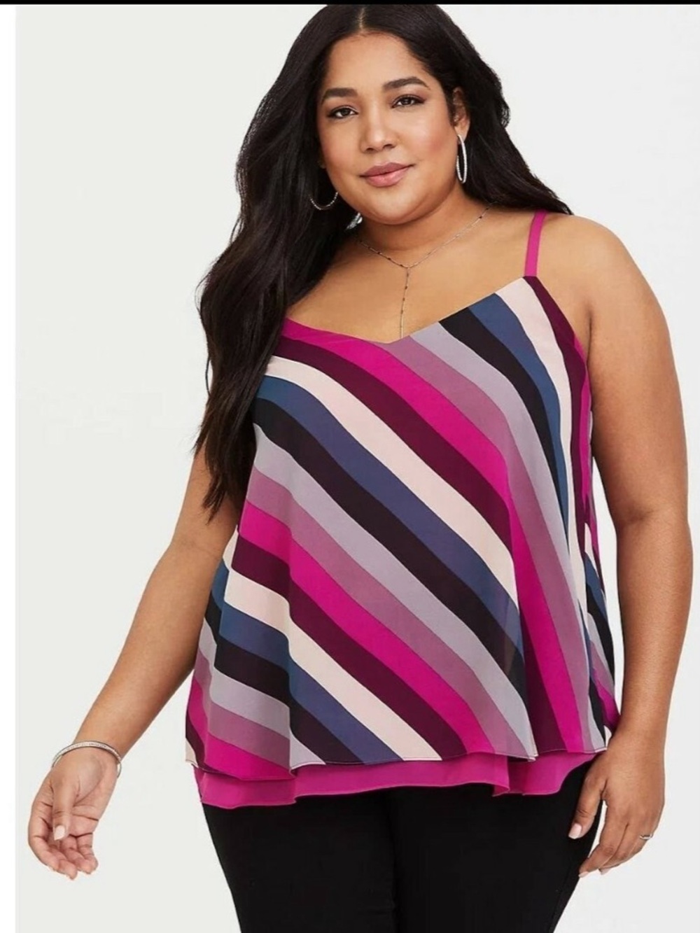 torrid Plus Size Striped Spaghetti Strap Cami in Magenta and Navy